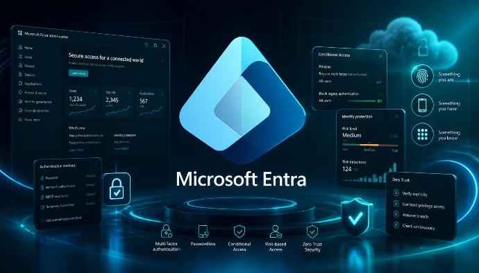 Gestion des identités Microsoft. Microsoft Entra ID permet aux entreprises marocaines de gérer les identités, les accès sécurisés et les politiques Zero Trust grâce aux solutions Microsoft proposées par MT Nexus.