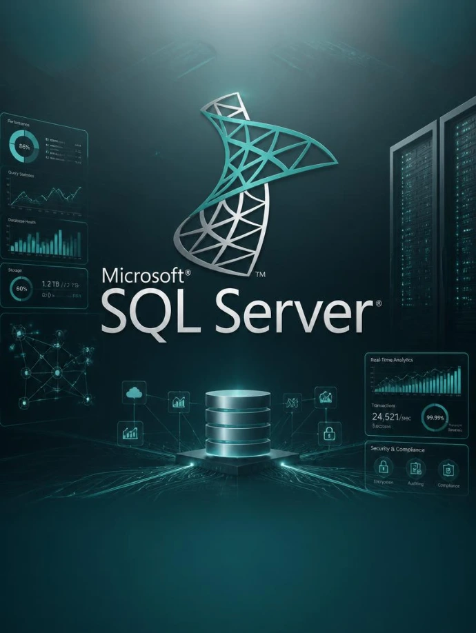 Illustration professionnelle de Microsoft SQL Server pour les bases de données d'entreprise.