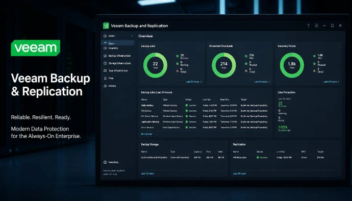 Logiciel Veeam Backup & Replication pour la sauvegarde, restauration et réplication haute vitesse des serveurs d’entreprise au Maroc.